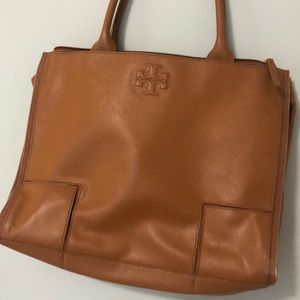 Tan Pebbled Leather Tory Burch Tote Bag